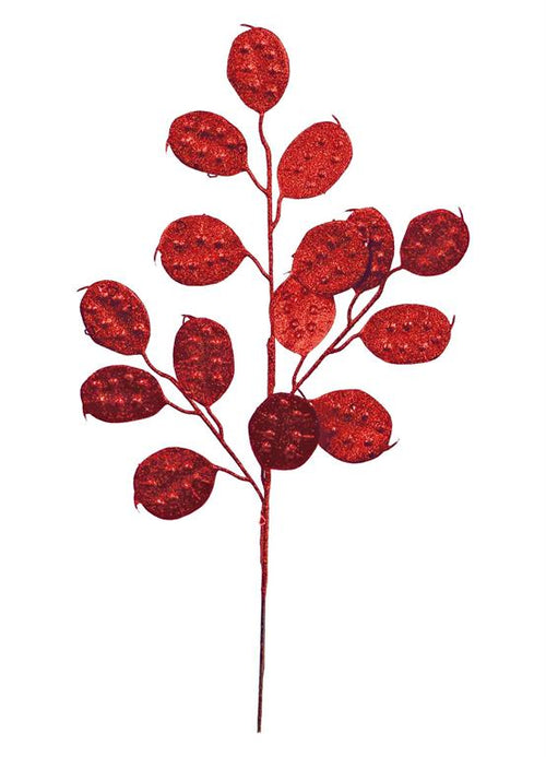 Red Glittered Lunaria Spray
