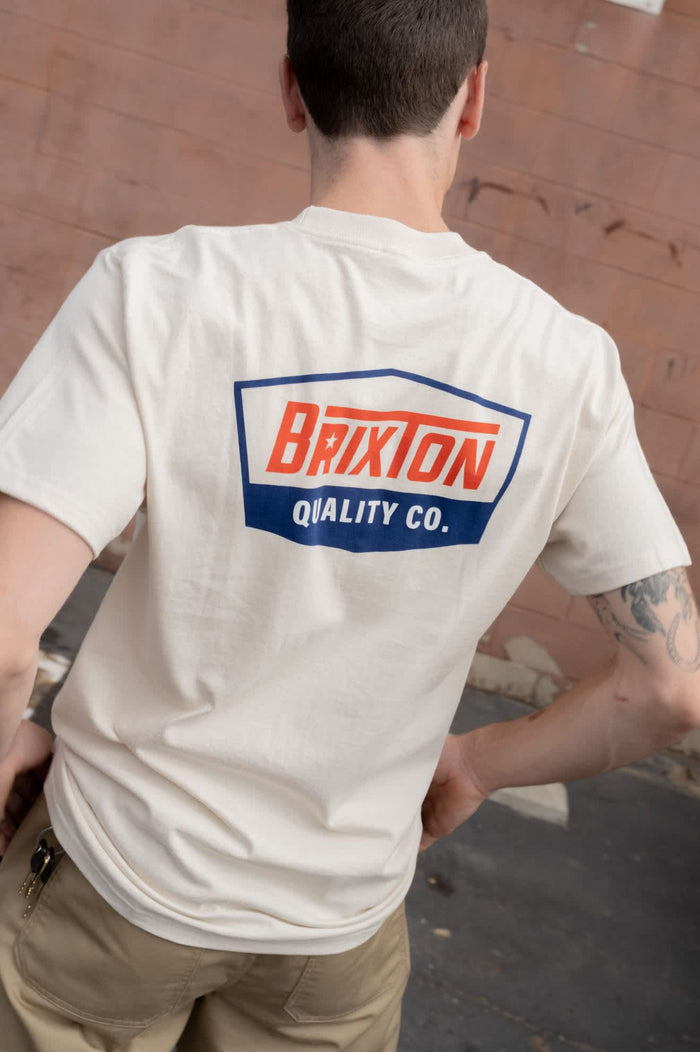 Men's Regal Star Short Sleeve Standard T-Shirt in the color Cream/Navy/Red - Men's Back View
