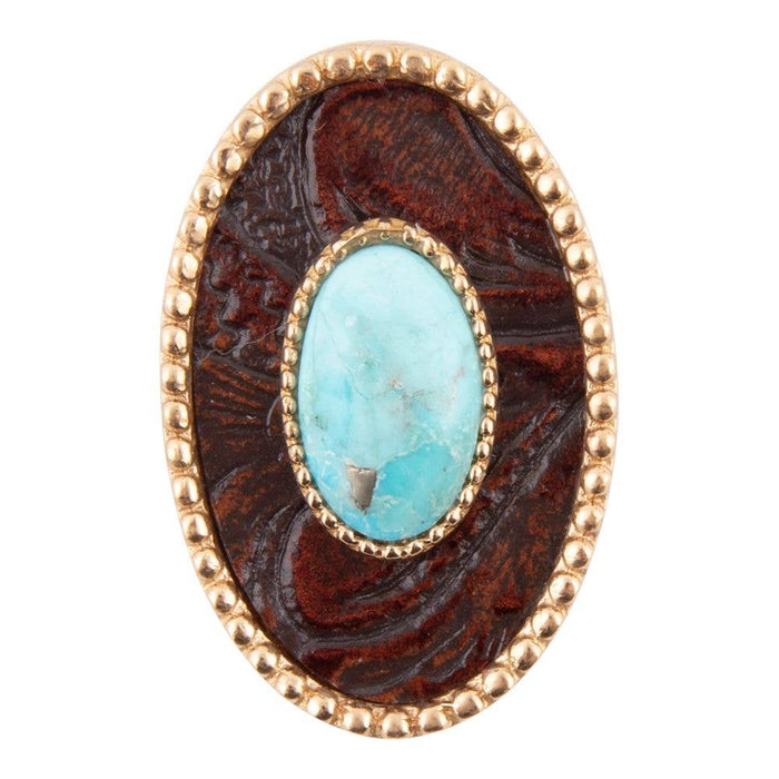 Ring-Blue Turquoise Rosette Leather Golden