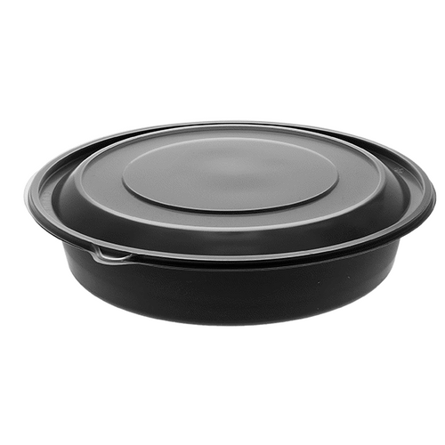 RitePak - 9" 48 Oz Black Round MFPP Container and PP Lid, 150/Cs - MC0948B