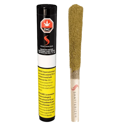 Front view of the Rockstar Triple Infused Pre Rolled 1 x 1 g package with vibrant colors and prominent THC warning.