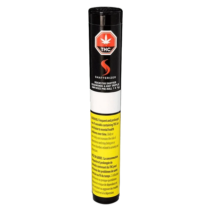 Close-up of the Rockstar Triple Infused Pre Rolled 1 x 1 g package with a warning label against prolonged use.