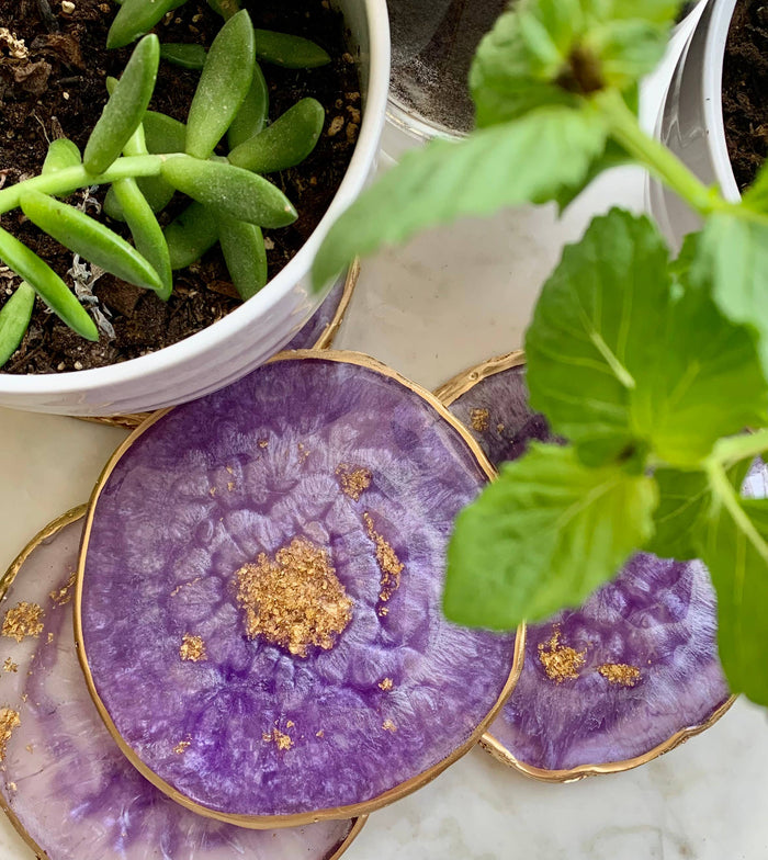 Round Geode Lavender Coaster Set