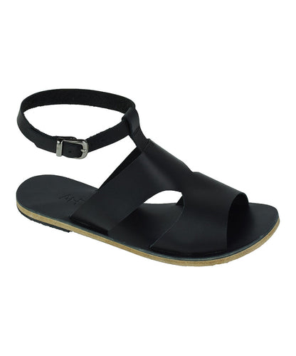 San Vincente Blvd black, handmade leather sandals with anklet strap and buckle  - Side View