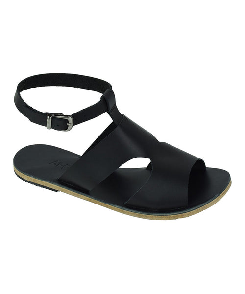 San Vincente Blvd black, handmade leather sandals with anklet strap and buckle  - Side View
