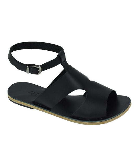 San Vincente Blvd black, handmade leather sandals with anklet strap and buckle  - Side View