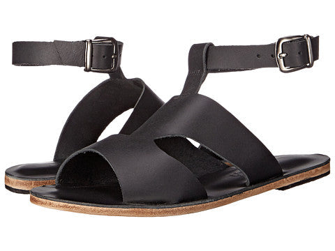 San Vincente Blvd black, handmade leather sandals with anklet strap and buckle  - Side View