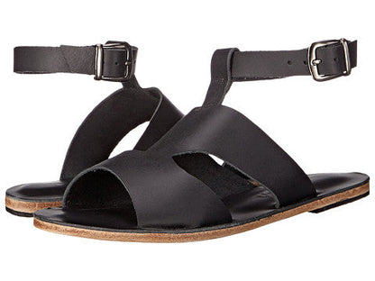 San Vincente Blvd black, handmade leather sandals with anklet strap and buckle  - Side View