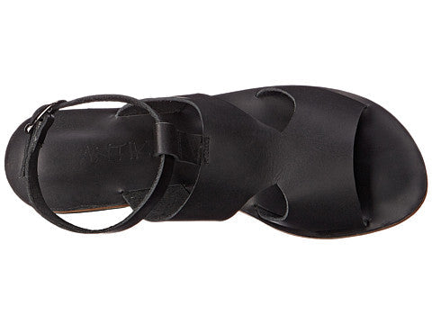 San Vincente Blvd black, handmade leather sandals with anklet strap and buckle  - top View