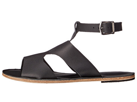 San Vincente Blvd black, handmade leather sandals with anklet strap and buckle  - Side View