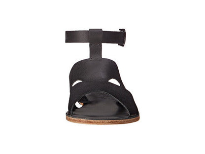 San Vincente Blvd black, handmade leather sandals with anklet strap and buckle  - front View