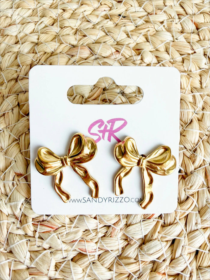 Sandy + Rizzo - Golden Ribbon Bow Stud Earrings