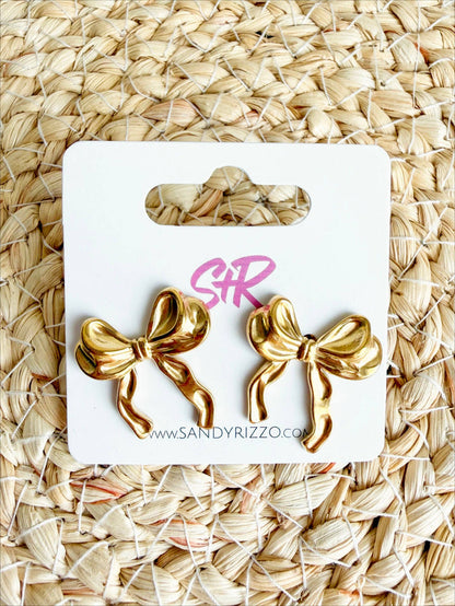 Sandy + Rizzo - Golden Ribbon Bow Stud Earrings