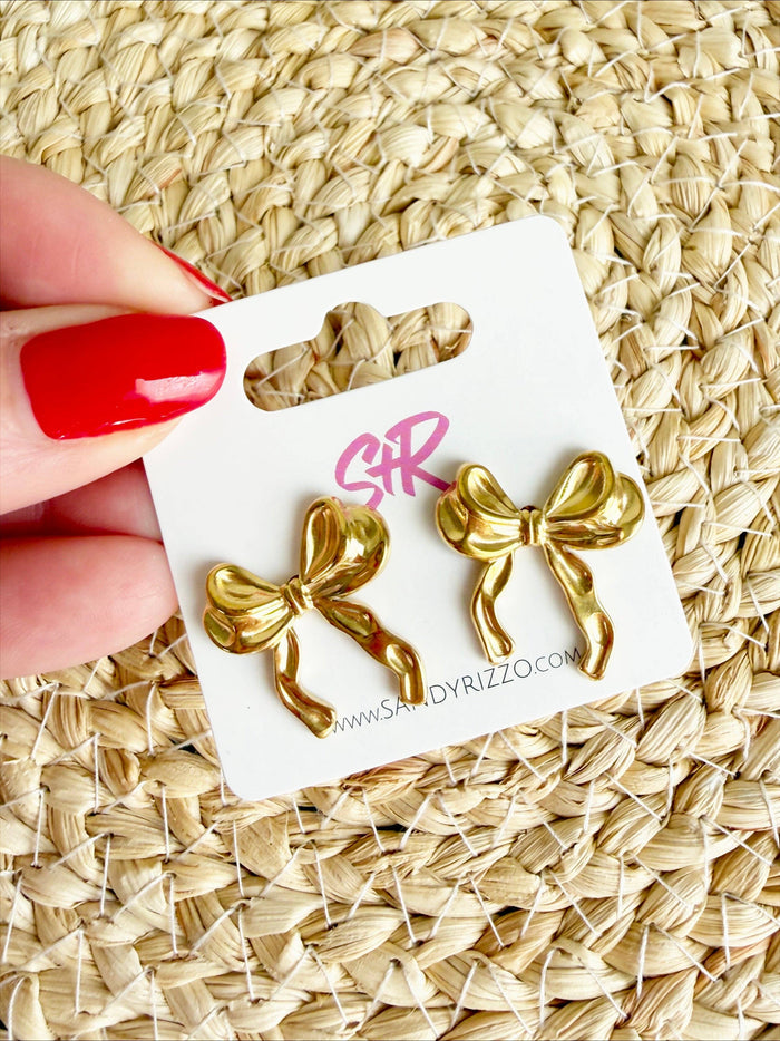 Sandy + Rizzo - Golden Ribbon Bow Stud Earrings