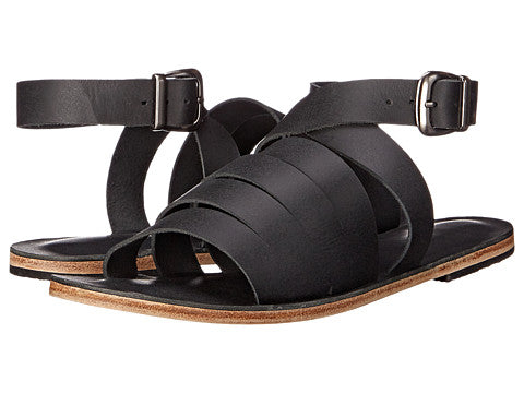 Santa Monica Blvd black, handmade leather sandals with anklet strap and buckle  - Side View