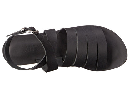Santa Monica Blvd black, handmade leather sandals with anklet strap and buckle  - top View