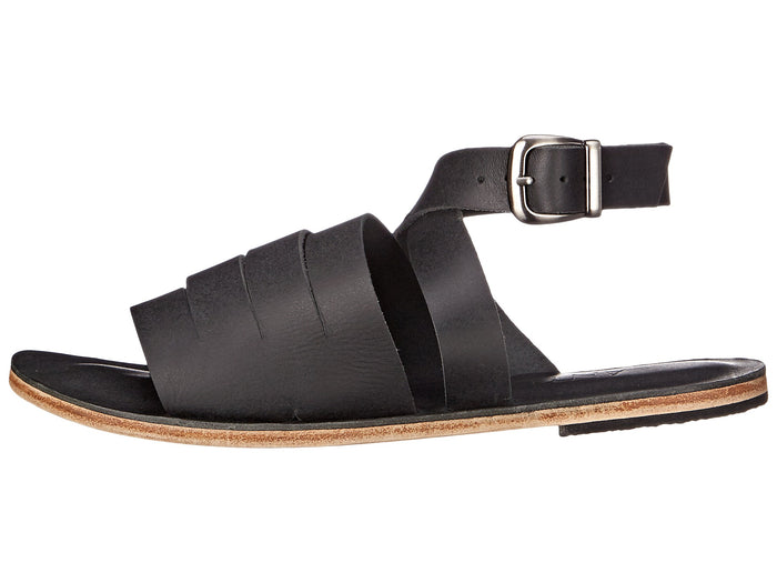 Santa Monica Blvd black, handmade leather sandals with anklet strap and buckle  - Side View
