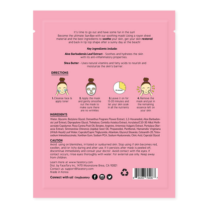 Sheet Face Mask - Korean Beauty - Soothing Aloe - Sun Bae