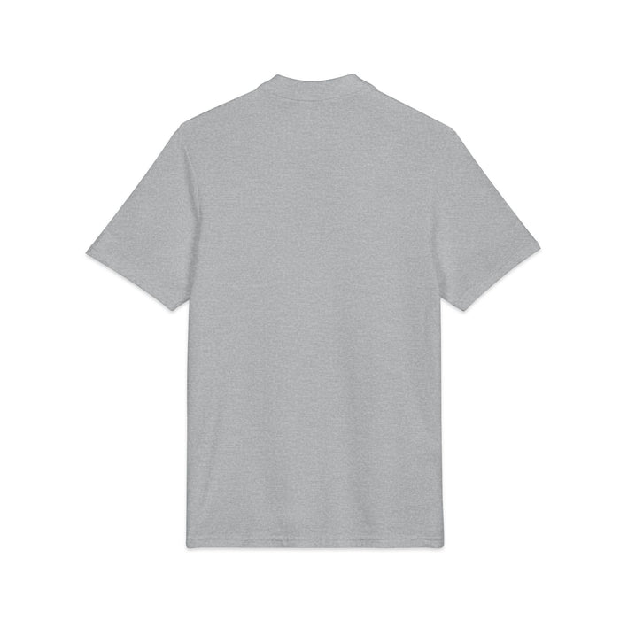 Shield Polo Shirt — Classic Crest Logo on Heather Gray (Heat Press)