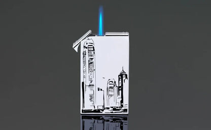 Siglo Hong Kong Skyline Tattoo Design Twin Single Torch and Soft Flame Lighter - 10011376