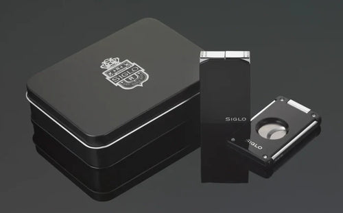 Siglo Set Black Twin Single Torch and Soft Flame Lighter with Straight Cigar Cutter - 10012371D