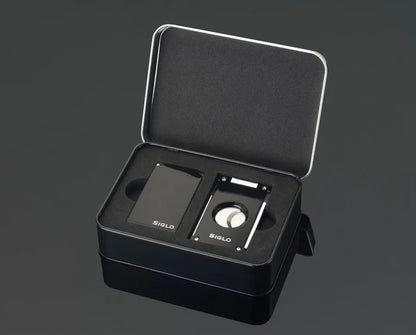 Siglo Set Black Twin Single Torch and Soft Flame Lighter with Straight Cigar Cutter - 10012371D