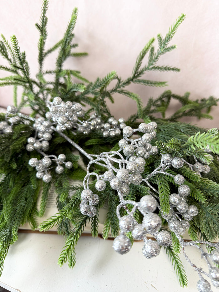Silver Glittered Berry Spray