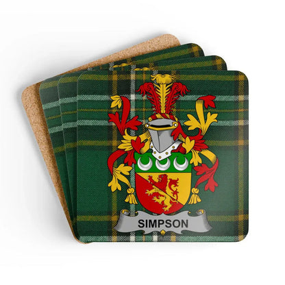 Personalized Family Crest Plaid Design Coaster Set
