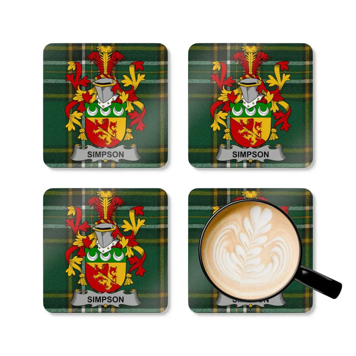 Family Crest Tartan Design Personalized Coasters