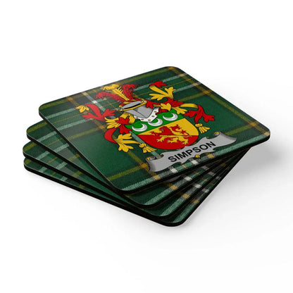 Green Plaid Personalized Coat of Arms Coaster Set