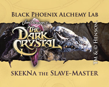 Promotional image for Black Phoenix Alchemy Lab's 'The Dark Crystal' with Skekna the Slave-Master on a beige background.