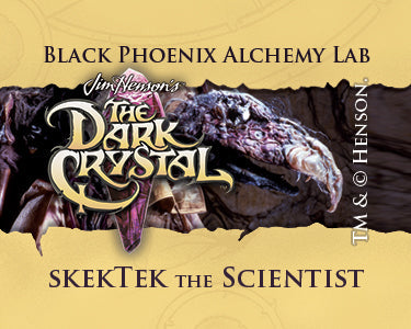 Promotional graphic for 'The Dark Crystal' featuring SkekTek the Scientist with Black Phoenix Alchemy Lab branding.