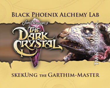 Promotional graphic for 'The Dark Crystal' featuring Skekung the Garthim-Master from Black Phoenix Alchemy Lab.