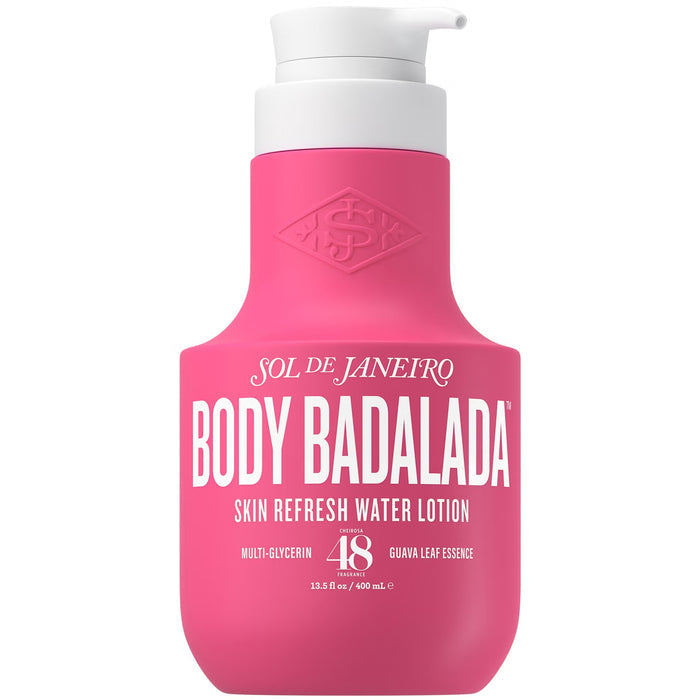 Sol de Janeiro Body Badalada '48 Lotion 400ml bottle with gold accents and vibrant tropical design for smooth, moisturized skin.