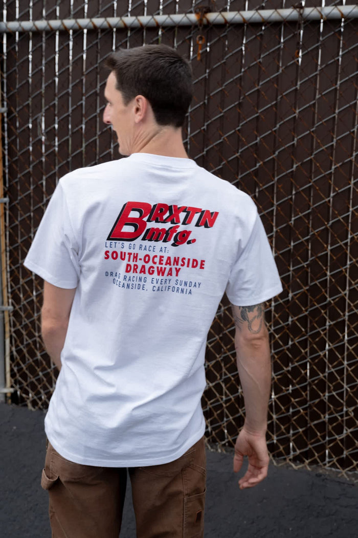 Men's South O Dragway Short Sleeve Standard T-Shirt in the color White - Men's Back View