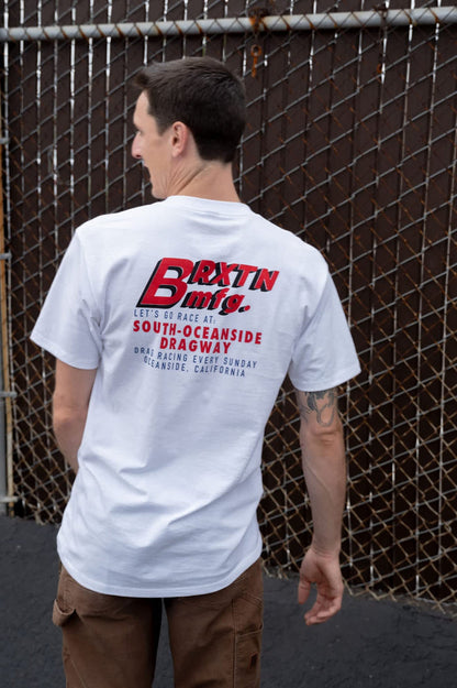 Men's South O Dragway Short Sleeve Standard T-Shirt in the color White - Men's Back View