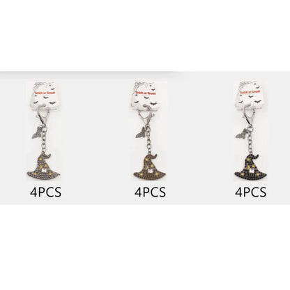 Sparkling Halloween Witch Hat Keychain with Bat Charm & Rhinestones (10.5 cm) – Bulk 12-Piece Set (QE3060)