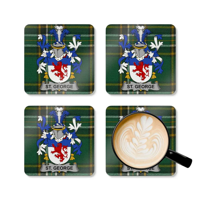 St. George Green Tartan Crest Custom Coasters
