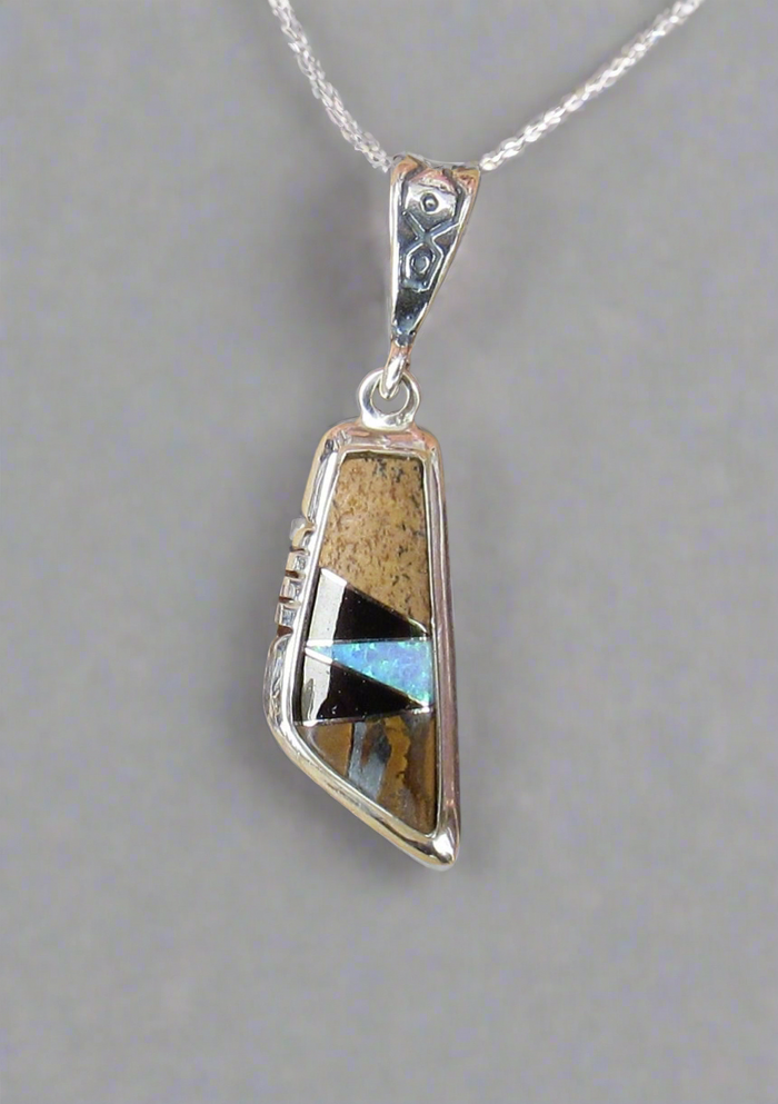 Sterling Silver Black Onyx, Onyx, and Opal Pendant STSP0042