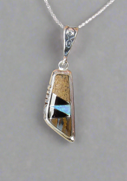 Sterling Silver Black Onyx, Onyx, and Opal Pendant STSP0042