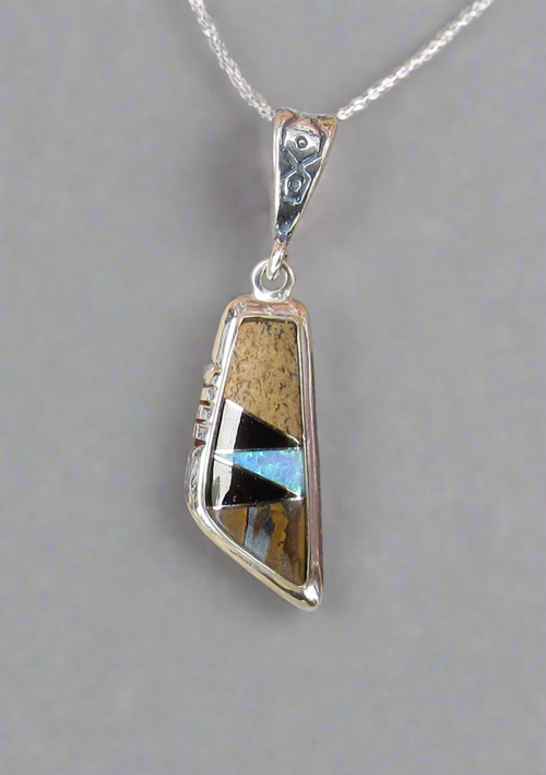 Sterling Silver Black Onyx, Onyx, and Opal Pendant STSP0042