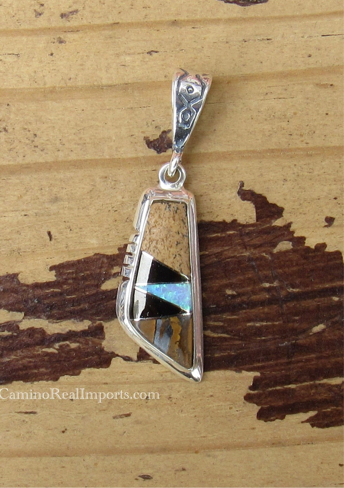 Sterling Silver Black Onyx, Onyx, and Opal Pendant STSP0042