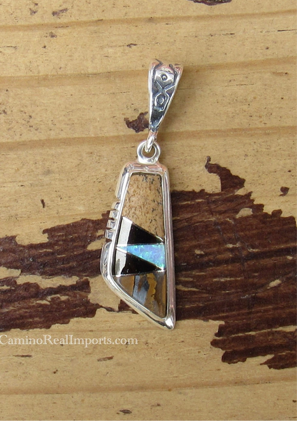 Sterling Silver Black Onyx, Onyx, and Opal Pendant STSP0042