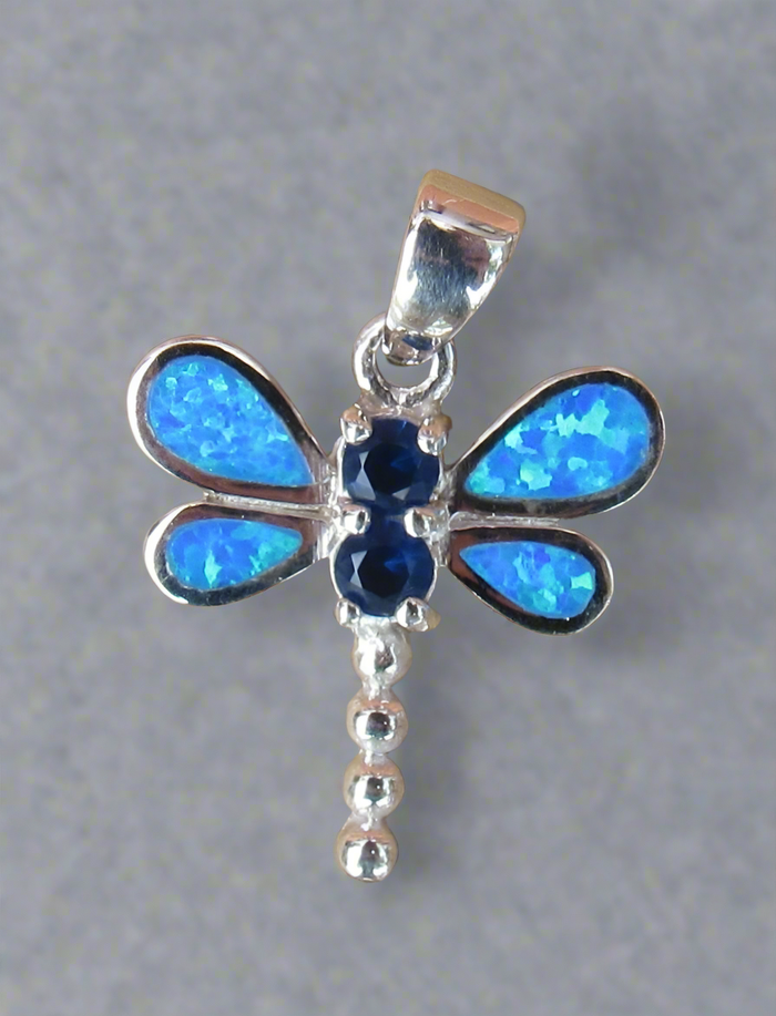 Sterling Silver Blue Topaz and Opal Dragonfly Pendant STSP0032