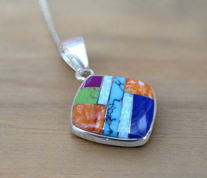 Sterling Silver Multi-Stone Onyx and Opal Pendant STSP0024