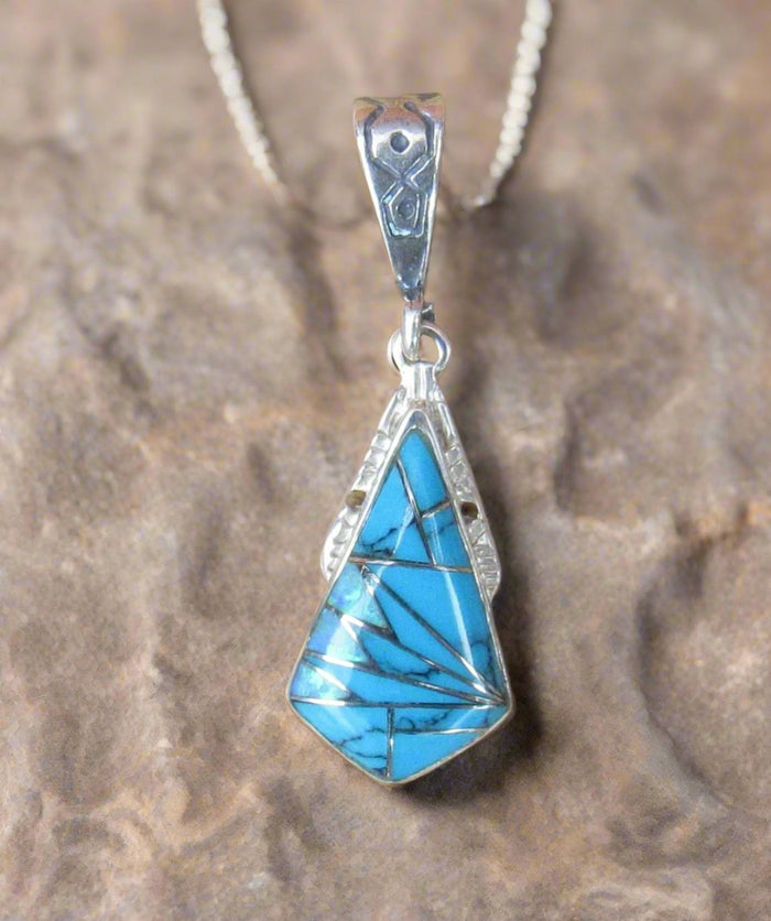 Sterling Silver Multi-Stone Turquoise and Opal Pendant STSP0026