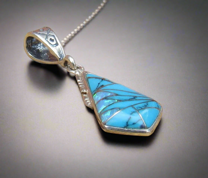 Sterling Silver Multi-Stone Turquoise and Opal Pendant STSP0026