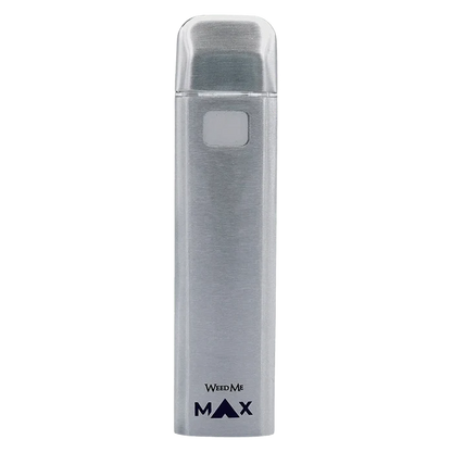 Front-facing silver device on a plain background labeled Weed Me Strawberry Cough Diamond Live Resin AIO Disposable Vape.
