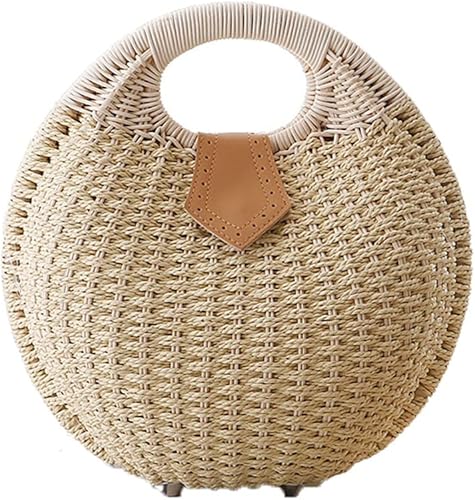 Beige seashell raffia handbag by Grace Beauty, stylish summer bag with woven texture and natural design.