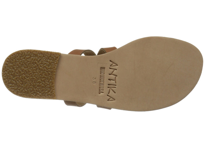 Sunset Blvd Swarovski tan, handmade leather sandals slide  - sole View